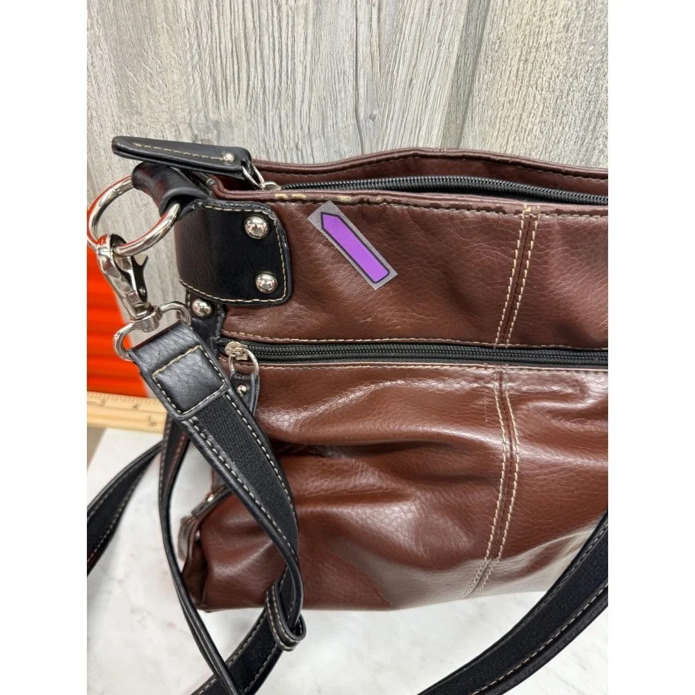 Tyler Rodan Brown Faux Leather Crossbody Bag Organizer Black Trim  Hardware